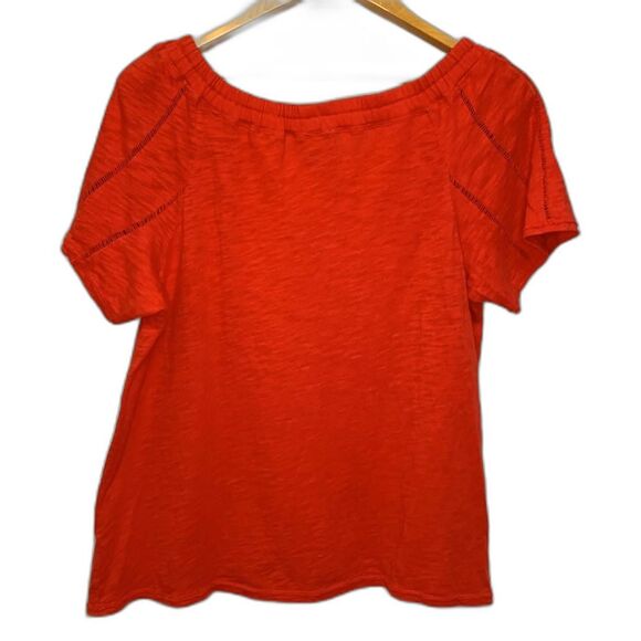 Saturday Sunday Anthropologie Felicia Orange Red SS Boho Peasant Top Size L - Picture 3 of 11
